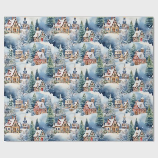 Sneeuw Winter Beierse Dorp Kerstvakantie Cadeaupapier (Vlak)