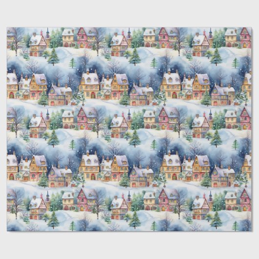 Sneeuw Winter Beierse Dorp Kerstvakantie Cadeaupapier (Vlak)