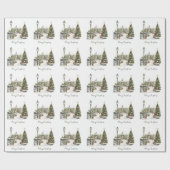 Sneeuw Winter Boerderij Waterverf Pine Kerstboom Cadeaupapier (Vlak)