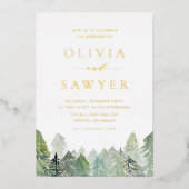 Sneeuw Winter Evergreen Forest QR Code Wedding Folie Uitnodiging (Voorkant)