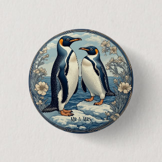 Sneeuw Winter Gletsjer Blauwe Pinguïn Koppel Heer Ronde Button 3,2 Cm