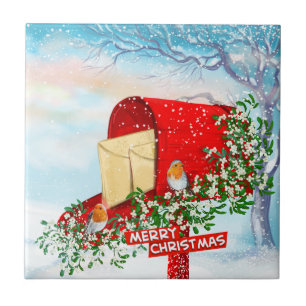 Sneeuw Winter Kerstmis Vogels Gift Box Tegeltje