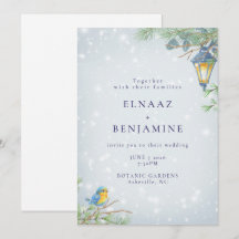 Sneeuw Winter Lamp en Vogel Illustratie Bruiloft