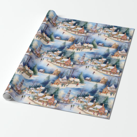Sneeuw Winter New England Village Kerstvakantie Cadeaupapier (Uitgerold)