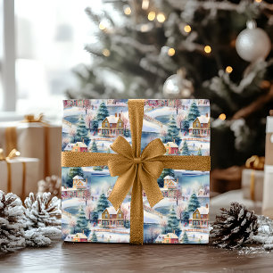 Sneeuw Winter New England Village Kerstvakantie Cadeaupapier
