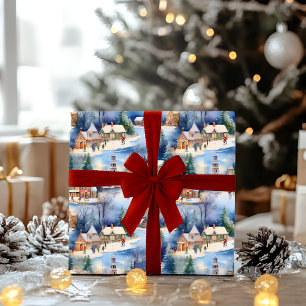 Sneeuw Winter New England Village Kerstvakantie Cadeaupapier