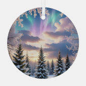 Sneeuw winterbos, ijskristallen, noorderlicht glas ornament (Achterkant)