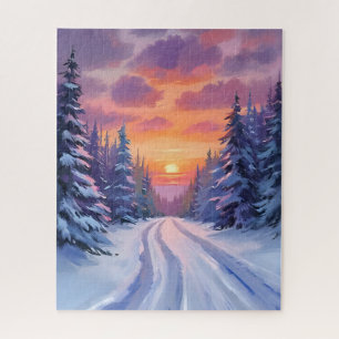 Sneeuw Zonsondergang   Winter Berglandschap Legpuzzel