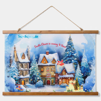 Sneeuwachtig avondhout met toppen wandtapijt hangend wandkleed