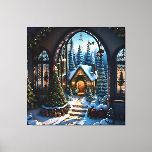 Sneeuwachtig Kerstmislandschap Canvas Afdruk (Voorkant)