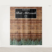 Sneeuwachtige hout- en bos Bar Mitzvah-foto-achter Wandkleed (Voorkant)