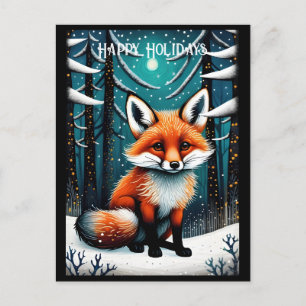 Sneeuwachtige Nachtbos Schattigee Vos Kerstmis Fee Briefkaart