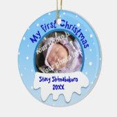 Sneeuwbaby's Eerste kerstfeest Aangepaste fotovers Keramisch Ornament (Links)