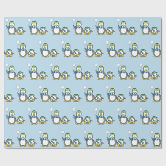 Sneeuwbalende pinguïns inpakpapier (Vlak)