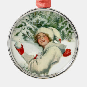 Sneeuwbalgevecht (door Harrison Fisher) Metalen Ornament
