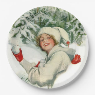 Sneeuwbalgevecht (door Harrison Fisher) Papieren Bordje