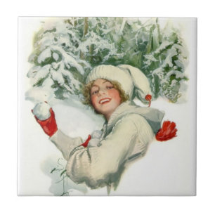Sneeuwbalgevecht (door Harrison Fisher) Tegeltje