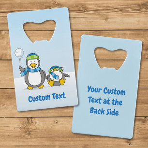 Sneeuwballende pinguïns creditcard flesopener kredietkaart flessenopener