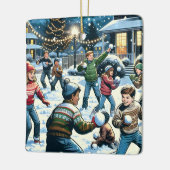 Sneeuwballengevecht gepersonaliseerde kerst keramisch ornament (Links)