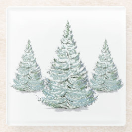 Sneeuwbedekkende Spruce Trees Illustratie Glazen Onderzetter
