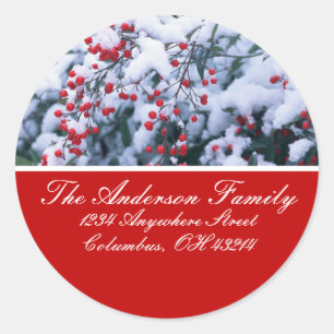 Sneeuwbedekking Holly Berries Adresetiketten Ronde Sticker