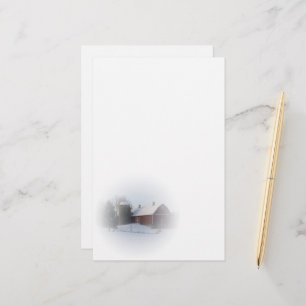 sneeuwbedekking rode winterlandschuur briefpapier