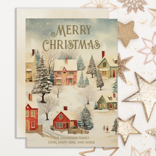  sneeuwbedekt dorp Vrolijk kerstfeest Feestdagenkaart