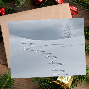 Sneeuwbedekt landschap met skipsporen briefkaart