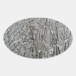 Sneeuwbedekte takken winter Abstract Ovale Sticker