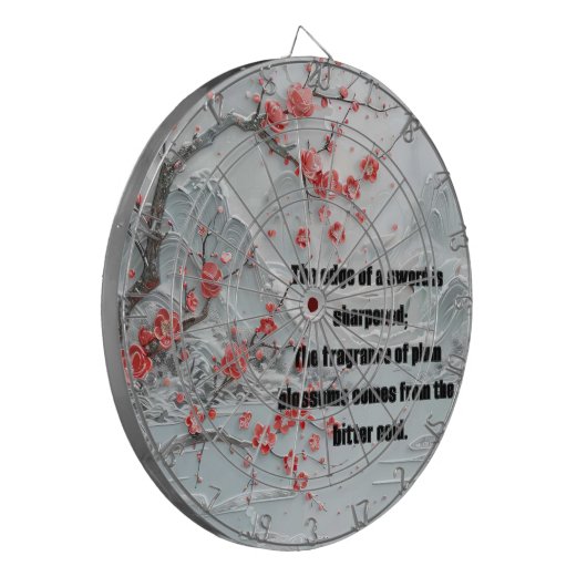Sneeuwberg pruimenbloesem schilderij dartbord (Voorkant Links)
