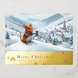 sneeuwberg rode muis postkaart J Folie Feestdagen Briefkaart