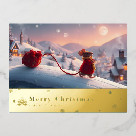 sneeuwberg rode muis postkaart L Folie Feestdagen Briefkaart