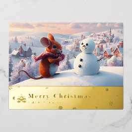 sneeuwberg rode muis postkaart Q Folie Feestdagen Briefkaart