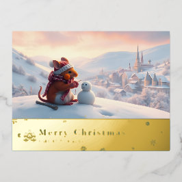 sneeuwberg rode muis postkaart T Folie Feestdagen Briefkaart