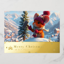 sneeuwberg rode muis postkaart W Folie Feestdagen Briefkaart