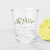 Sneeuwbes & Eucalyptus gepersonaliseerde bruiloft Shot Glas (Voorkant)