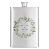 Sneeuwbes & Eucalyptus Huwelijks krans Naam of Tek Flacon (Voorkant)