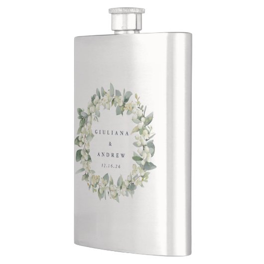 Sneeuwbes & Eucalyptus Huwelijks krans Naam of Tek Flacon (Links)