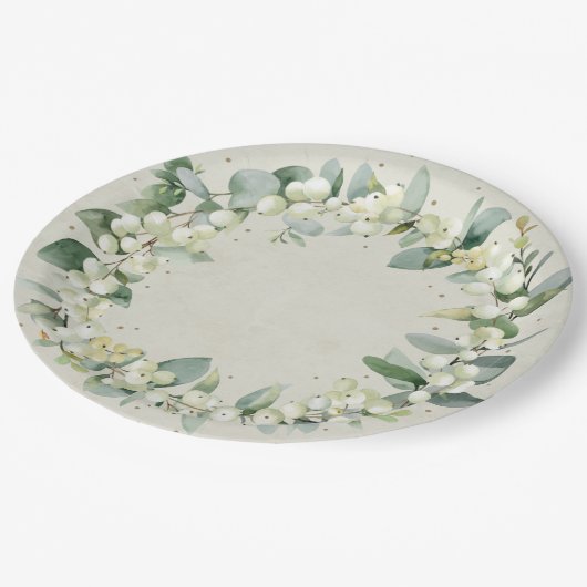 Sneeuwbes Kerstkrans Kerstfeest Papieren Bordje (Gekanteld)