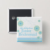 Sneeuwblaasjes Blauwe Junior Bridesmaid Button (Voorkant /achterkant)