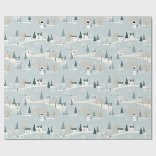 Sneeuwblauw minimalistisch kerstdorp cadeaupapier (Vlak)