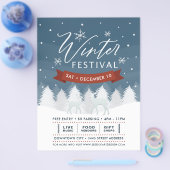 Sneeuwblauw Winter Festival Bomen & Herten Event Flyer (Enkel)