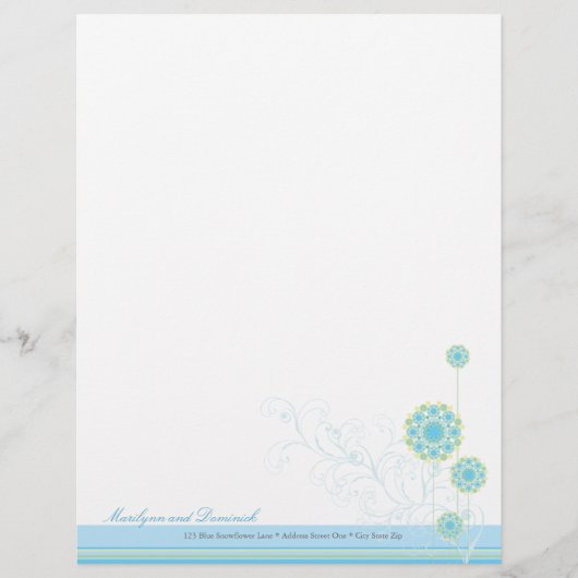 Sneeuwbloem Blauwe Weddenschap Letterhead Briefhoofd Ontwerp (Voorkant)