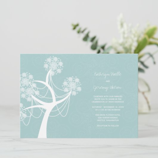 Sneeuwbloem Winterbruiloft Kaart (Staand voorkant)