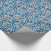 Sneeuwbloemen, bohemisch design blauw & grijs cadeaupapier (Hoek)