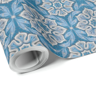 Sneeuwbloemen, bohemisch design blauw & grijs cadeaupapier
