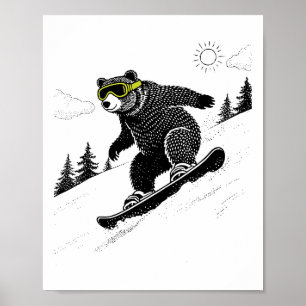 Sneeuwboardbeer, Grappige wintersport, Skipiste, P Poster