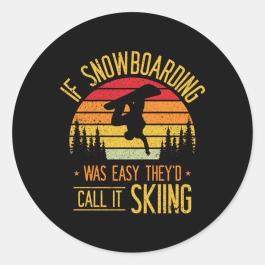 Sneeuwboarder met Retro-skiën op sneeuwsneeuwboard Ronde Sticker (Voorkant)