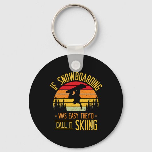 Sneeuwboarder met Retro-skiën op sneeuwsneeuwboard Sleutelhanger (Voorkant)