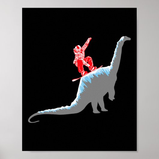 Sneeuwboarder Snowboarden Berg Sneeuwbord Dinosaur Poster (Voorkant)